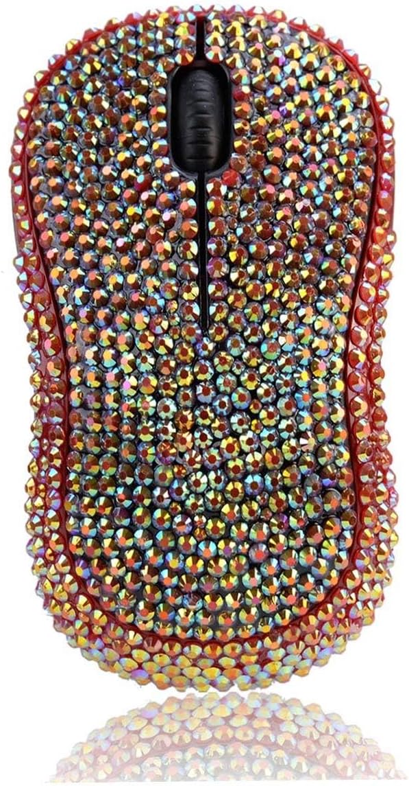 Brand Luxury Bling Dazzle Jeweled Rhinestone Crystal Wireless Mouse for Computers and Laptops Office - Gold Colorful