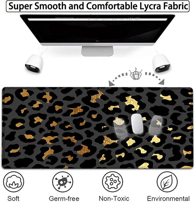 Large Gaming Mouse Pad31.5x11.8 in Extended Computer Mouse Mat with Non-Slip PU Base Ergonomic Memory Foam Keyboard Wrist Restfor Work GamingWriting Pad Gold &amp Black Leopard Office Desk Pad