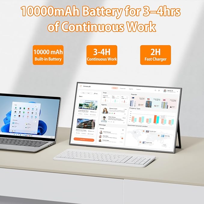 Wireless Portable Monitor for Laptop 18.5 Portable Monitor with Battery-1080P FHD Second Screen for Home &amp Office AirPlay &amp Miracast Casting No Cables or Drivers Needed