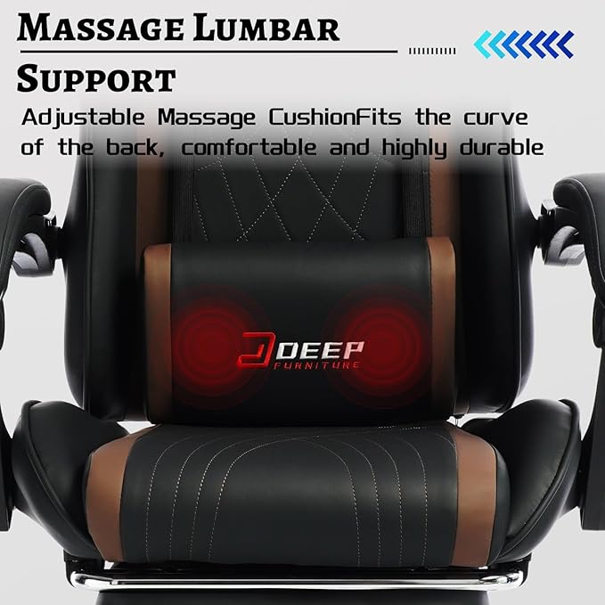 Ergonomic Gaming Chair with Footrest and Lumbar Massage Racing Office Chair High Back Computer Desk Chair with Headrest Pillow for Adults Video Game Chair for PC Gamer (1001-Brown)