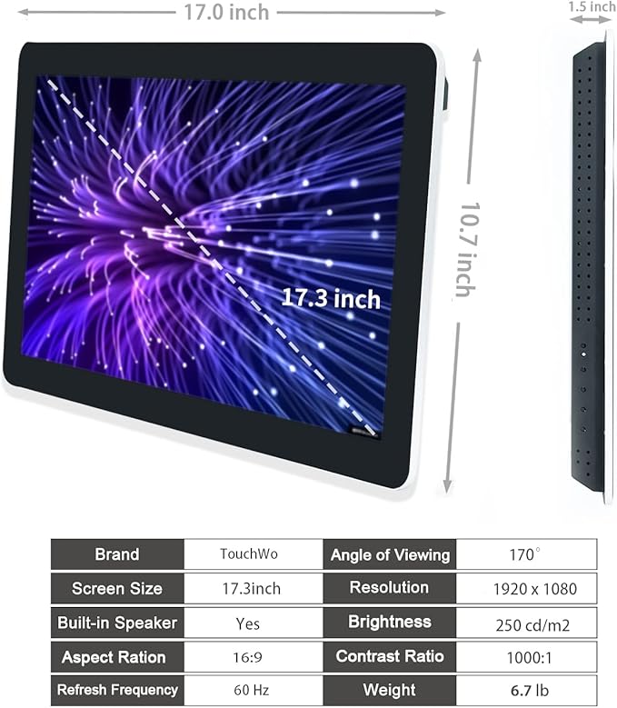 17.3 inch Android Touchscreen Monitor Tablet 16:9 FHD 1080P WiFi &amp BT Built-in SpeakersRK3568 2GB RAM &amp 32GB ROM Smart Board for Classroom Meeting &amp Game