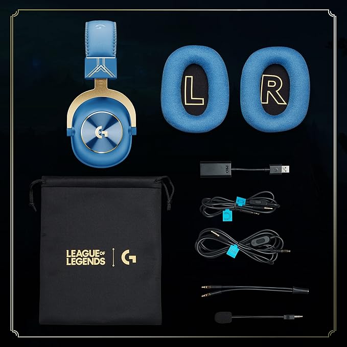 Logitech G PRO X Gaming Headset - Blue VO!CE Detachable Microphone Comfortable Memory Foam Ear Pads DTS Headphone 7.1 and 50 mm PRO G Drivers Official League of Legends Edition