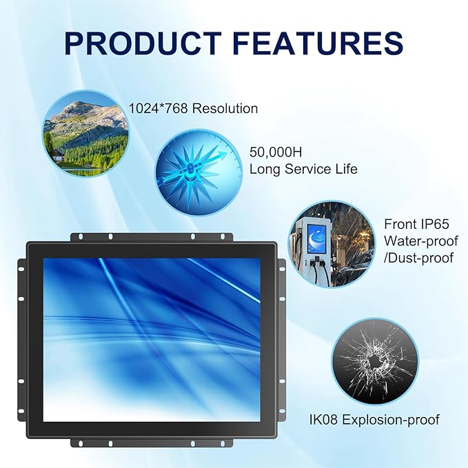 15 Inch Capacitive Touch Screen Monitor 1280x1024 Industrial Touch Display with 10-Point Touch Metal Housing HD-MIVGA Input Open Frame Touch Monitor for Industrial Automation Control