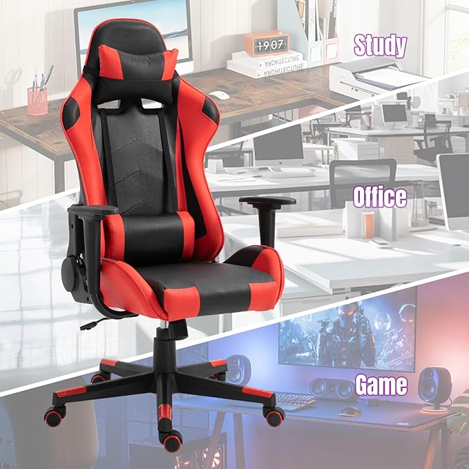 DIKEP Computer Gaming Desk Chair Video Game Chair with Footrest and Lumbar Support PU Leather High-Back Recliner Headrest and Height Adjustable w/ 360° Swivel Seat for Office and Home - Black &amp