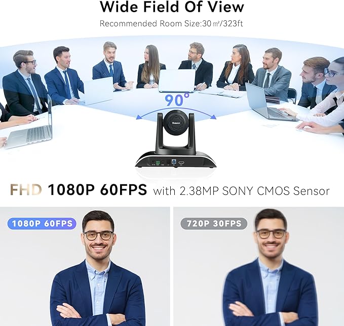 Tenveo 12X Optical Zoom All-in-One Conference Room Camera Bundle 1080P 60FPS USB3.0/HDMI PTZ Camera and Bluetooth Speakerphone Video Audio Conferencing System for Larger Meeting Conference Church