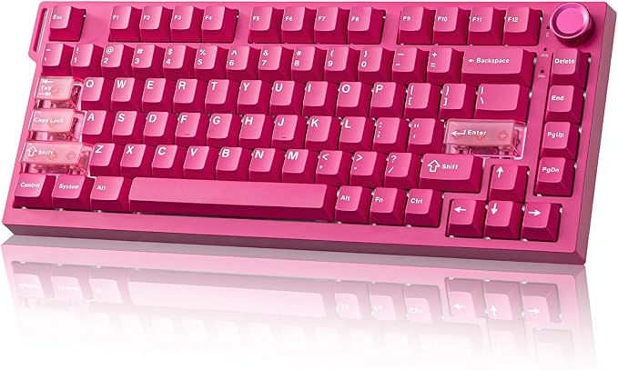 YUNZII RT75 PRO Wireless Gaming KeyboardHall Effect Mechanical Rapid Trigger Magnetic Keyboard Bluetooth/USB-C/2.4G Dual 8KHz Polling Rate &amp128K ScanRGB BacklitTGL/SOCD/DKS/MT (PinkRed Switch)