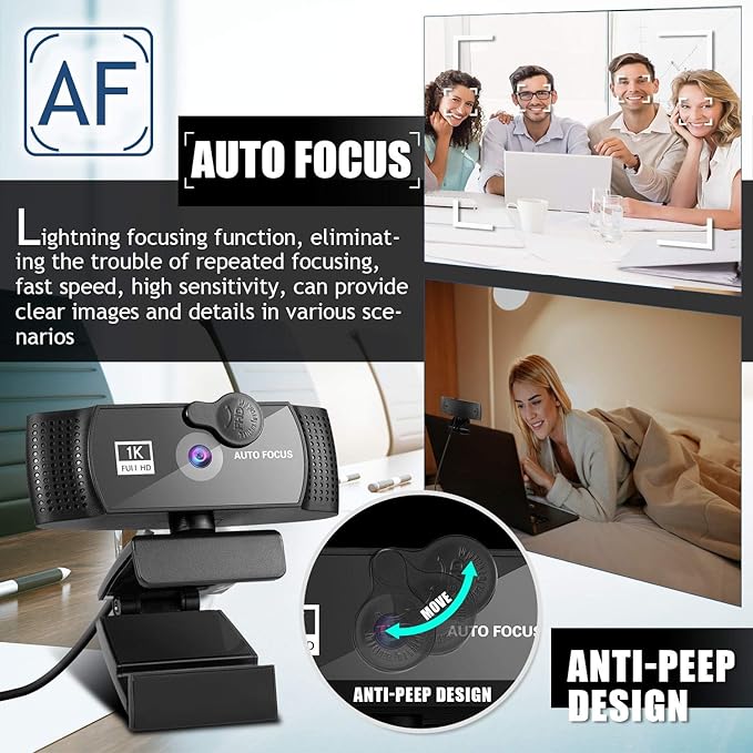 1080p Webcam Full HD Camera with Microphone AutoFocus 120-degree Wide Angle Web Camera with Tripod Stand and Privacy Cover for Zoom/Skype/FaceTime Conferencing and Video Calling