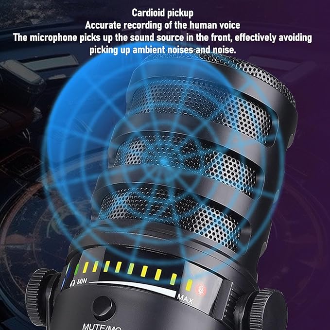 Zopsc Professional Dynamic Microphone USB XLR Mic with Multi Function Knob Adjustable Metal Bracket for Live Recording Gaming Karaoke