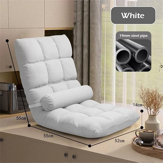 Fodalob 5-Position Adjustable Floor Chair with Back Support Folding Padded Gaming Sofa Chair for Gaming Sleeping Light Weight Chaise Lounge Indoor (Color : White)