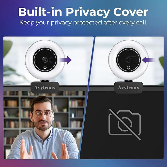 2K Webcam for PC with Microphone &amp Built-in Light USB Computer Camera for PC/Laptop/Mac/Monitor Streaming Webcam with Privacy Cover for Zoom/Skype/Teams/Video Calling/Conference/Online