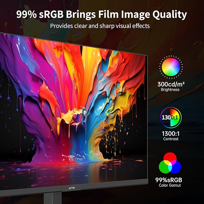 KTC 24 Inch QHD 2560x1440 IPS Computer Monitor 100Hz Zero-Frame 2K Gaming Office Monitor Adaptive Sync HDR10 VESA Tilt Adjustable Low Blue Light DisplayPort HDMI H24T27
