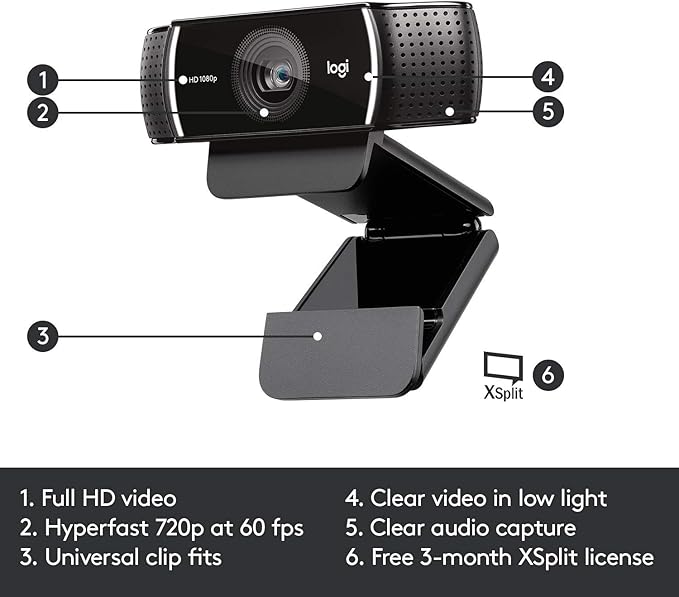 Logitech C922 Pro Stream Webcam 1080P Camera for HD Video Streaming &amp Recording 720P at 60Fps with Tripod Included (Renewed)