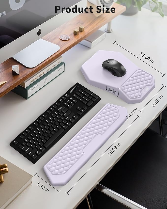 Ergonomic Mouse Pad Wrist Rest Support Massage Design Surface for Carpal Tunnel Pain Relief Memory Foam Non-Slip PU Base for Computer Desk Purple