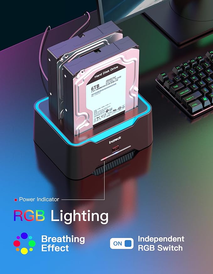 Inateck RGB SATA to USB 3.0 Hard Drive Docking Station with Offline Clone for 2.5 and 3.5 Inch SATA HDD and SSD Supports UASP SA02004 Black