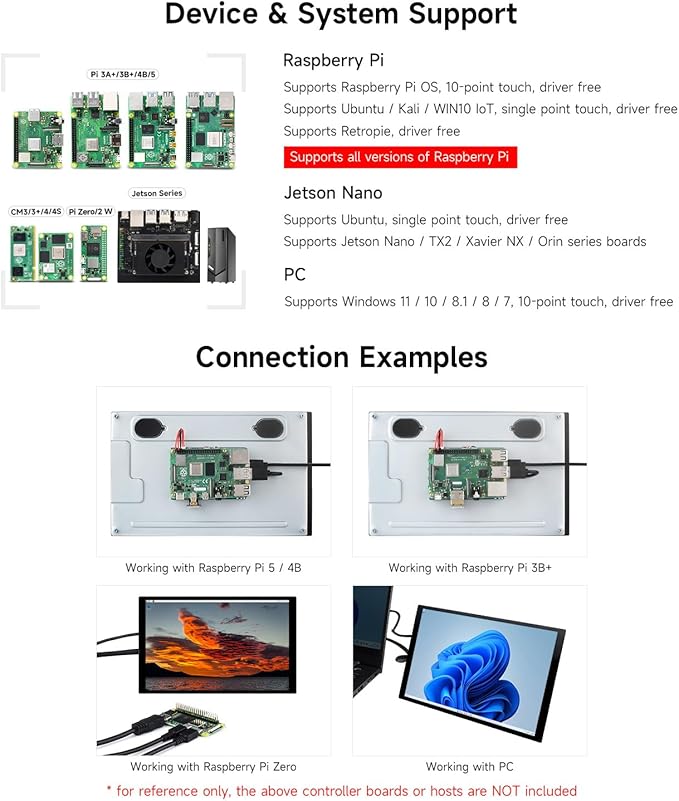 waveshare 10.1inch High Resolution Capacitive Touch Display Compatible with Raspberry Pi 5/4B/3B/Zero/Zero W/Zero 2W/Pico/Pico Supports Windows and Jetson Nano IPS Display 10-Point Touch