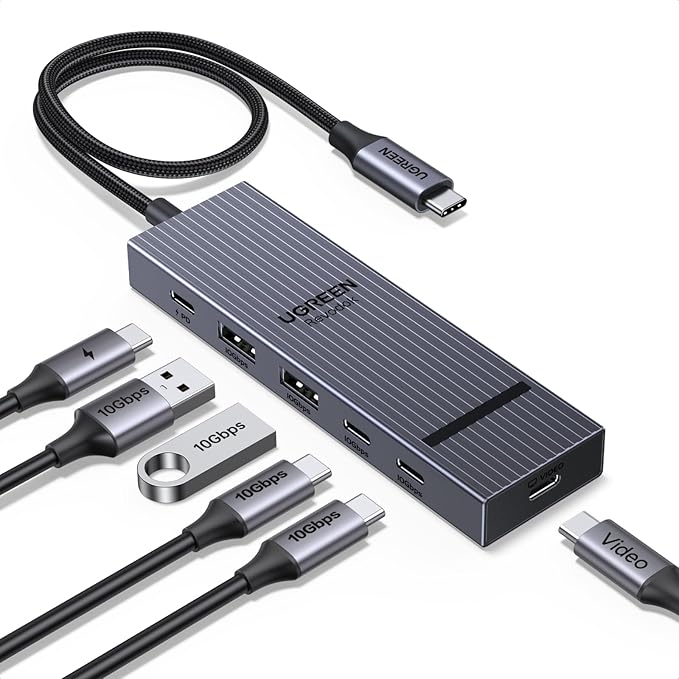 UGREEN Revodok USB-C Hub 4K@60Hz Video Adapter 10Gbps 2×USB-A 3.2 + 2×USB-C 3.2 100W PD USB Hub Splitter Compatible with Portable Monitor MacBook Pro/Air iPad Pro Steam Deck Dell XPS