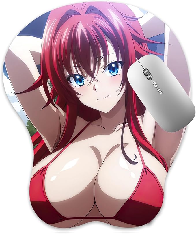 3D Mouse Pad Oppai Mousepad with Soft Gel Wrist Rest Anime Manga Gaming Boob pad Anti-Slip Mouse Mat （Rias）