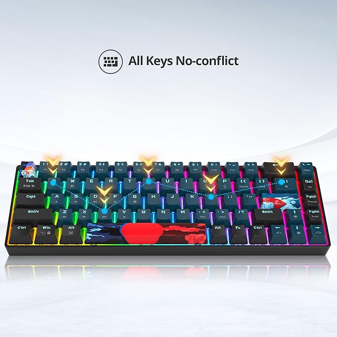 Fogruaden Wired 65% Percent Keyboard Mechanical RGB Gaming Keyboard 60 Percent Ultra-Compact 68 Key Mini Keyboard for Win/Mac PC Gamer Easy to Carry on Trip (68Monster Red Switch)