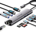 Aluminum Docking Station USB-C Hub with 2 HDMI Gigabit Ethernet 4 USB A USB-C 3.0 PD 100W SD/TF 1000Mbps RJ45 LAN Dock Adapter for MacBook Docking Station Laptop Supports 2 Monitor