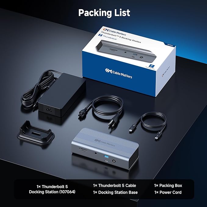 [Intel Certified] Cable Matters 11-in-1 Thunderbolt 5 Dock with Thunderbolt Share 3X Thunderbolt5 Ports 2.5GbE 3X USB 3.2 Ports up to Triple 4K@144Hz on Windows 11 Dual 6K@60Hz on macOS 140W PD
