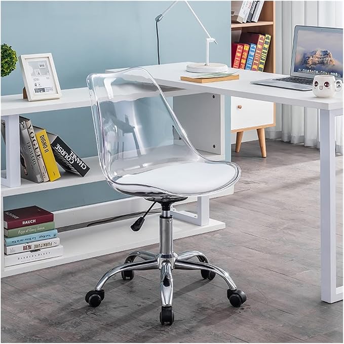 Adjustable Office Computer Chair with Armrest Plastic Office Chairs Home White Simple Furniture Transparent Gaming Chair Swivel Computer(White)