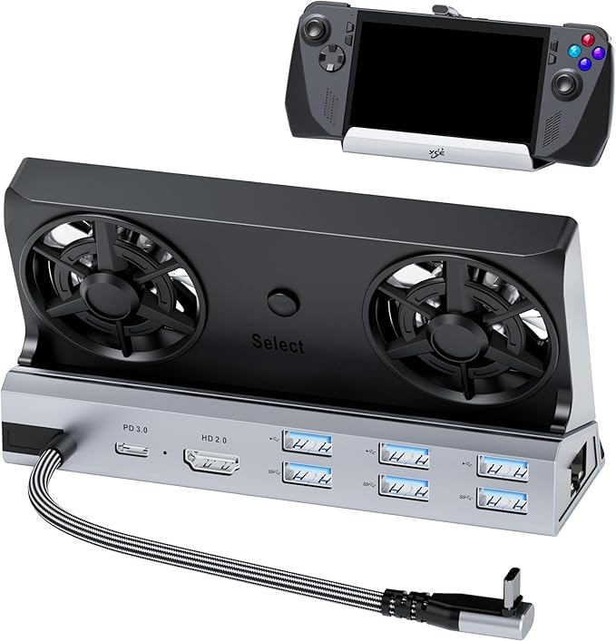 Dual Cooling Fans 12 in 1 Steam Deck Docking Station with 4K@60Hz 2.06 USB Ports1000MbpsUSB-C 100W PD40Gbps Adapter for Steam Deck/Rog Ally/Switch/Legion Go