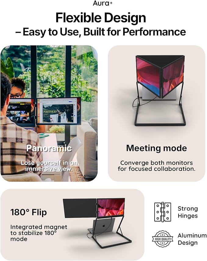 Triple Aero 15.6” Pro Max | Premium Triple Portable Monitor Extender | Full Aluminum | Quad Screens | 3×15.6” FHD 1080P HDR IPS | USB-C &amp HDMI | Compatible with 11-18” Laptops