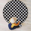 Checkered Gaming Chair Mat Round Floor Mats for Office Chair Computer Gaming Desk Mat for Rolling Chair Non-Slip Gaming Rug Checkers Game Geometric Grid StyleWhite Charcoal Diameter 43.3 in