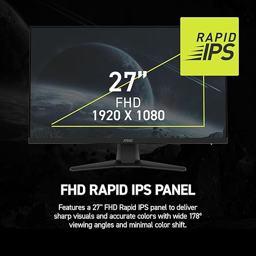 msi MAG 272F 27-inch 1920 x 1080 (FHD) Gaming Office Monitor 200Hz Adaptive Sync HDR Ready HDMI VGA Port VESA Mountable Tilt 4-Side Slim Bezel0.5ms Black