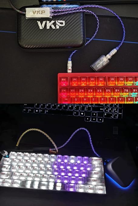 2-IN-1 USB C Dual 8K Mechanical Keyboard Magnetic Axis Cable  6mm Thick Braided RGB Flash Cable No Interruption Metal Plug for Mechanical Keyboards/Mice/Hubs USB-C to USB-A1.5Meter (Black)