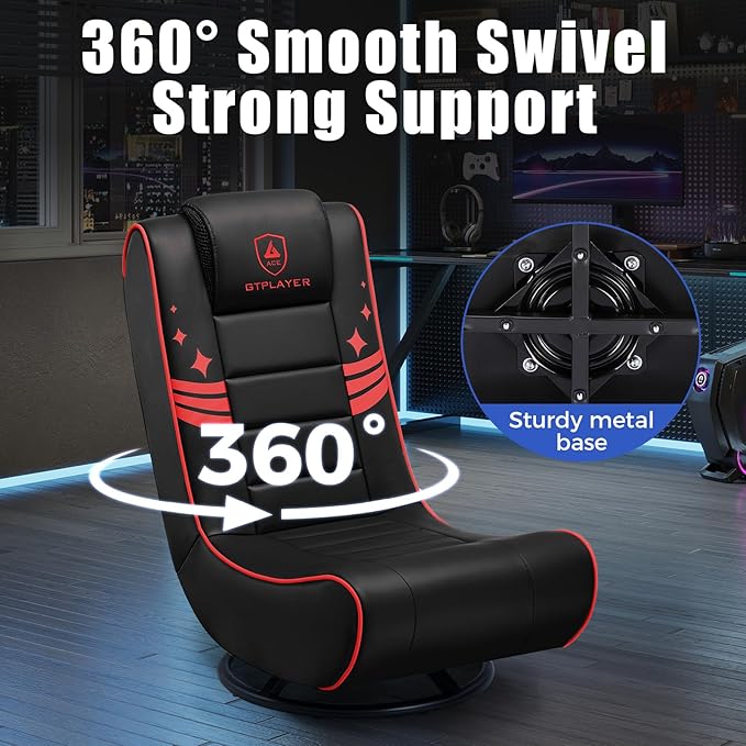 GTPLAYER Floor Gaming Chair Foldable Swivel Floor Chairs for Kids Boys Comfy Video Game Seat with 360° Multipurpose for Gamers Bedroom or Game Room (Black-Red)