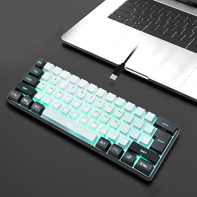 GOWENIC Gaming Keyboard 60 Percent Wired Compact Mechanical Keyboard 61 Keys RGB LED Backlight Ergonomic Wired Keyboard for Office Business White Gaming PC Keyboard