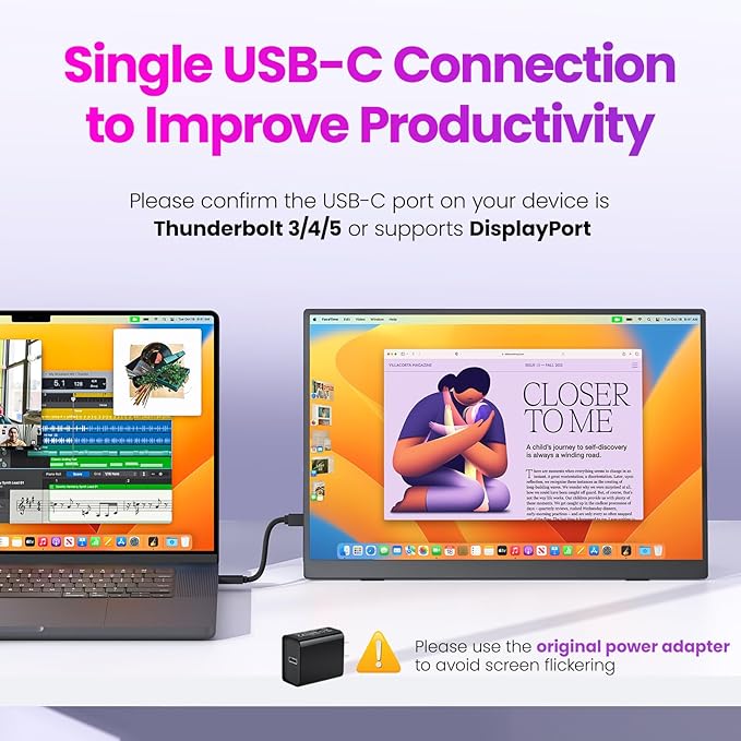 Portable Monitor 16 inch 2K QHD 2560X1600 145% sRGB 144 Hz HDR HDMI USB-C Travel Monitor for Laptop MacBook PC Surface PS5 Xbox External Display with Kickstand &amp Speakers VESA Compatible