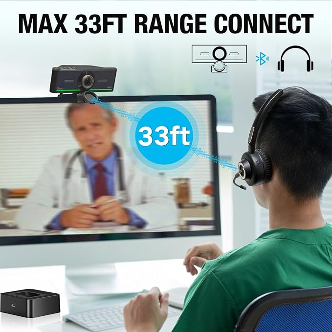 Gsou 1080P Webcam with Mics Auto Light Correction USB Plug&ampPlay Privacy Cover Computer Webcam Connect Bluetooth Headset/Earphone/Speaker Full HD for Business Meetings &amp Live Streaming