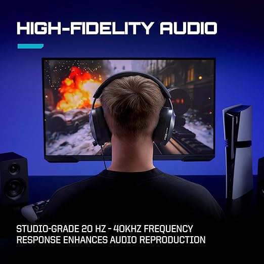 RIG R5 Spear PRO HS Wired Gaming Headset Officially Licensed for PlayStation PS5 PS4 PC - 40mm Graphene Drivers Tempest 3D Audio Flip-to-Mute Mic Memory Foam Cushions 3.5mm -Black
