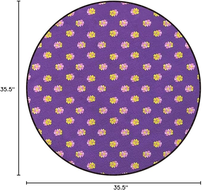 Victorian Gaming Chair Mat for Hardwood Floor Anti-Slip Floor Protector Game Controller Rubber Gaming Computer Chair Mat Classic Floral Spring Nature ThemePurple Diameter 35.5 in