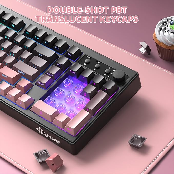 ZIYOU LANG K100 Wireless Gaming Keyboard99 Keys Tri-Mode BT/2.4GHz/USB-C Creamy Color Keyboard with Number Pad RGBMedia Knob Custom Programmable Computer Keyboards for PC/Mac/Xbox (Pink)