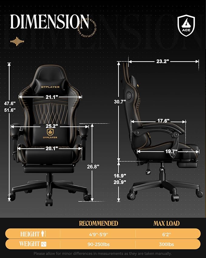 GTPLAYER Gaming Chair with Speakers Video Game Chairs with Footrest PC Gamer Chairs for Adults - Padded High Back Ergonomic Reclining Silla Gamer Linkage Armrest Ace Pro Black &amp Orange Stitch