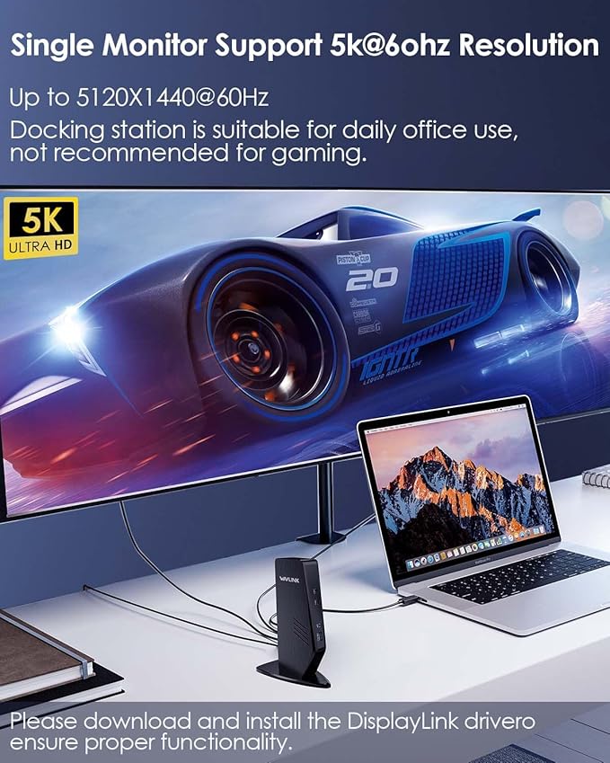 WAVLINK USB 3.0 and USB-C Universal Laptop Docking Station with 65W Dual Monitor Docking Station for Windows or Mac 4K HDMI (2 HDMI2 Display Ports3 USB-A 2 USB-C Ethernet Audio&ampMic)