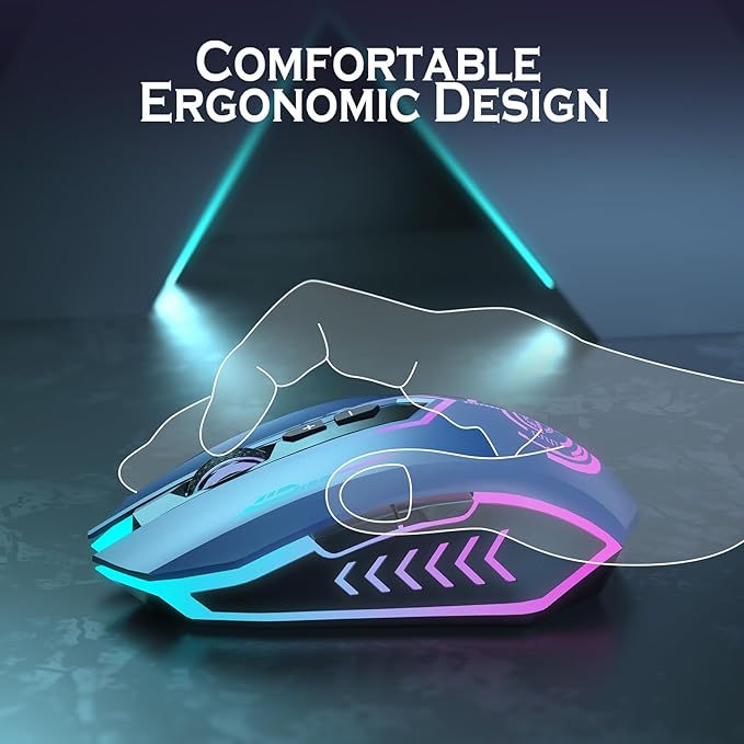 UHURU Gaming Mouse Wireless Gaming Mouse with 7 Buttons 7 Changeable LED Color up to 12000 DPI Rechargeable USB Gamer Mouse for PC Laptop (Blue)