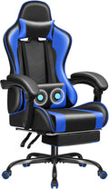 JUMMICO Gaming Chair Ergonomic Computer Chair with Footrest and Massage Lumbar Support Height Adjustable Video Gaming Chair with 360° Swivel Seat and Headrest (Blue)