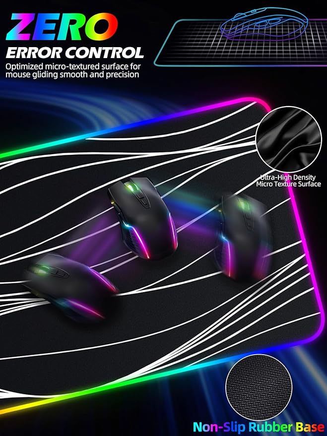 XXL Mouse Pad with Foldable Phone Holder - Black RGB Desk Mat with 15W Fast Charging LED Gaming Mousepad with 11 Light Colors Waterproof Non-Slip Pad (Stand XXL RGB Wavy)