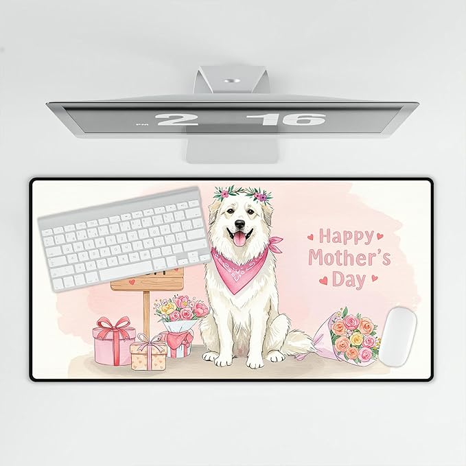 Happy Mother's Day Great Pyrenees Love Dog Mom Heart Flower Desk Mat Full Keyboard Mouse Pad Pyr Dog Lover Large Mousepad 12004