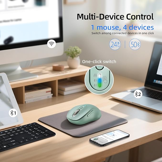 Wireless Bluetooth Mouse for LaptopUSB+BT×2Quiet Ergo Computer MousesMetal 4-Way Super Scrolling± 3200 DPIRechargeable10 ButtonPlug&ampPlayMulti Device Cordless Mice for iPadTabletMacPC(Gr