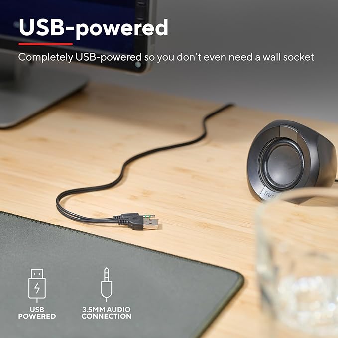 Trust Polo Small PC Speaker 2.0 8 W (4 W RMS) Compact Speaker Set USB Operated Speaker Set Integrated Control AUX 3.5 mm PC Boxes Computer Laptop Black