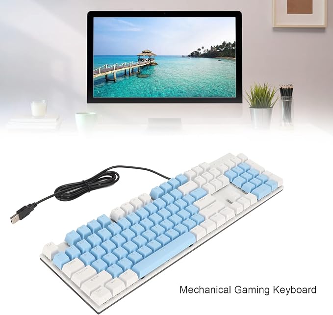 RGB Backlit 104 Keys Mechanical Gaming Keyboard USB Wired Computer Keyboard 28 Backlight Modes for Windows 2000 for Vista (Blue and White)