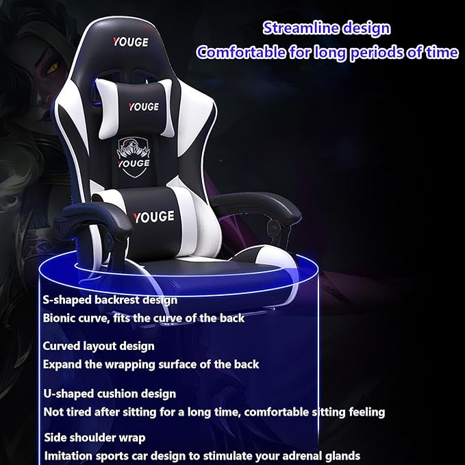 Gaming Chair with Lumbar Massage Computer Chair with Footrest Ergonomic Gaming Chair Office Seat with Wide Angle Reclining Suitable for Office Gaming Live Streaming withfootrest BlackBlue