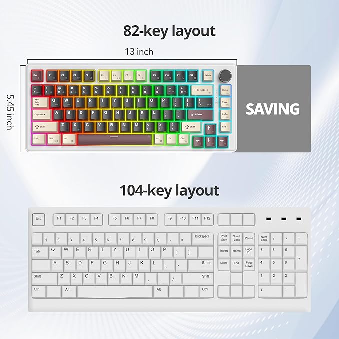 75% Wired Gaming Keyboard Hot Swappable Gasket Mount White Switch 82 Keys TKL Mechanical Keyboard NKRO Creamy for PC Laptop Windows Gamer