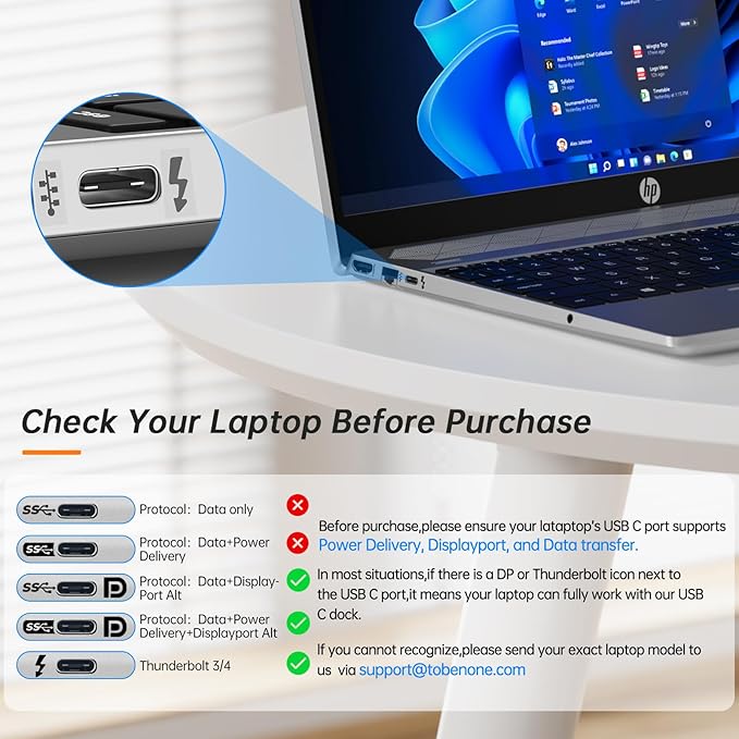 TobenONE USB C Laptop Docking Station Dual Monitor 15-in-1 USB C Dock with Dual HDMI 65W Power Supply VGA 4xUSB 3.0 2xUSB 2.0 SD/TF Ethernet and Audio/Mic for Lenovo HP Dell Surface