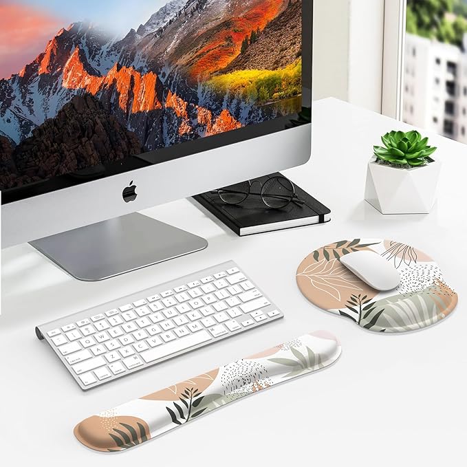 iLeadon Mouse Pad with Wrist Rest Set Ergonomic Mouse Pad with Non-Slip Base for Computer Home Easy Typing &amp Pain Relief Mouse Pad Wrist Support Eucalyptus